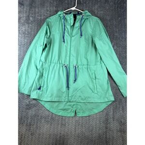 Weather Tamer Windbreaker Jacket Women M (8/10) Green Hooded High Low Hem Zip Up